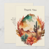 Carte De Remerciements Cactus du désert à l'aquarelle et montagnes (Devant / Derrière)