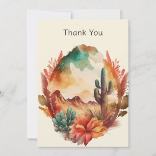 Carte De Remerciements Cactus du désert à l'aquarelle et montagnes