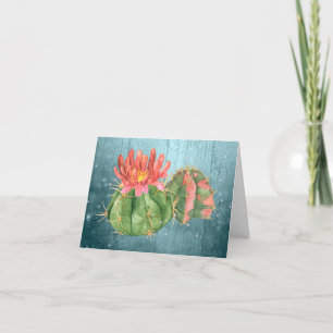 Carte De Remerciements Cactus fleuri orange aquarelle bleu sarcelle