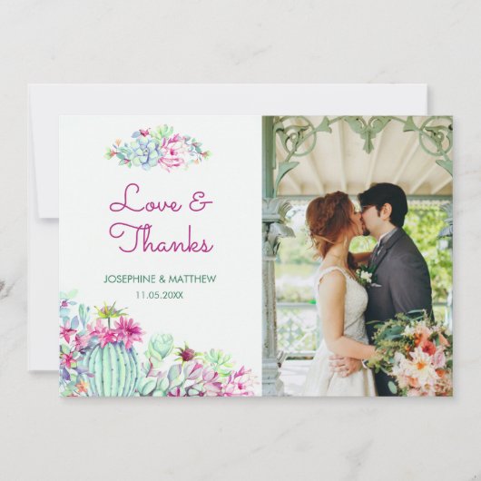 Carte De Remerciements Cactus Succulents Photo Mariage (Devant)