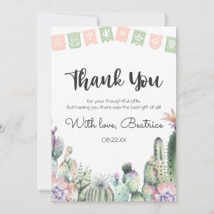 Carte De Remerciements Cactus vert rose Taco Bout Un Baby shower RSVP