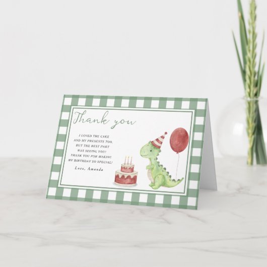 Carte De Remerciements Cadeau d'anniversaire de dinosaure mignon (Devant)
