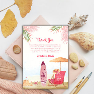 Carte De Remerciements Cadeau de bébé fille d'été Aloha Planche de Surf P