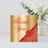 Carte De Remerciements Cadeau Glam en or et léopard rouge (Debout devant)