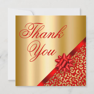 Carte De Remerciements Cadeau Glam en or et léopard rouge