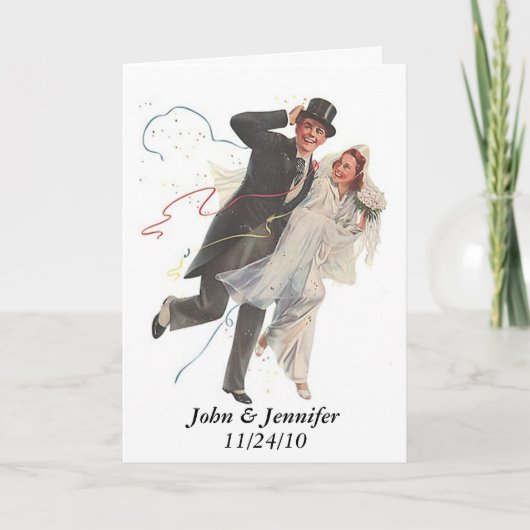 Carte De Remerciements Cadeaux de mariage rétro joyeux et euphoriques pou (Devant)
