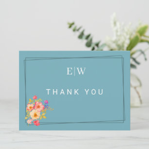 Carte De Remerciements Cadre avec Rose, style Mariage sur bleu rétro
