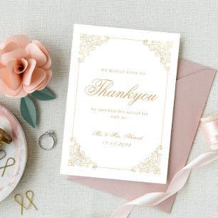 Carte De Remerciements Cadre Baroque Vintage Or Gold Mariage Script Roman