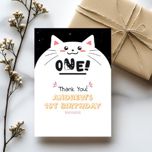 Carte De Remerciements Cadre de chat mignon étoiles scintillantes 1er ann