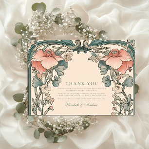 Carte De Remerciements Cadre de fleurs sauvages corail pour mariage