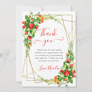 Carte De Remerciements Cadre de fraises florales à l'aquarelle pour Quinc