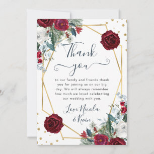 Carte De Remerciements Cadre de mariage aux fleurs rouges et blanches