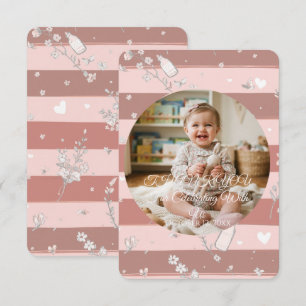 Carte De Remerciements Cadre de photo de bébé fille aux rayures rose pous