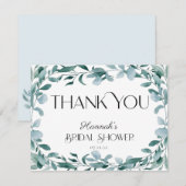 Carte De Remerciements Cadre de verdure d'eucalyptus vert bleu Baby Showe (Devant / Derrière)