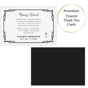 Carte De Remerciements Cadre décoratif noir et blanc classique pour funér