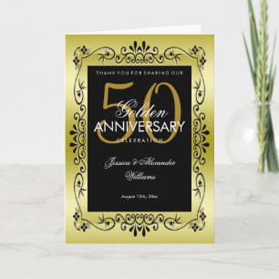 Carte De Remerciements Cadre décoratif romantique doré pour 50 ans de mar