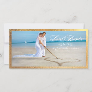 Carte De Remerciements Cadre doré PixDezines/photo de mariage remerciemen