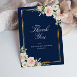 Carte De Remerciements cadre élégant marine floral mariage<br><div class="desc">Une belle carte de remerciements bleu marine mariage et rose pâle aquarelle florale. Ajoutez un message de remerciement personnel à l'arrière.</div>