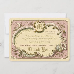 Carte De Remerciements Cadre élégant Rococo à l'ancienne couleur rose or