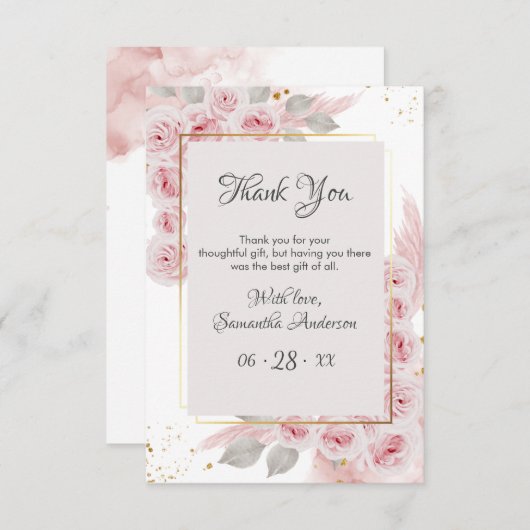 Carte De Remerciements Cadre Fancy Elegant Pastel Rose Floral Anniversair (Devant / Derrière)