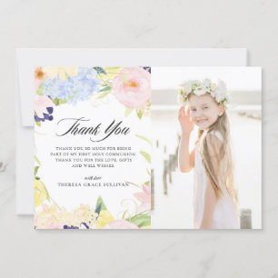 Carte De Remerciements Cadre Floral Aquarelle Pastel Première Communion