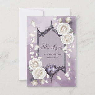 Carte De Remerciements Cadre floral avec coeur et roses blanches