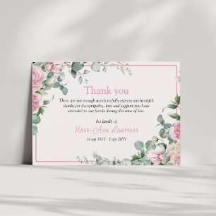 Carte De Remerciements Cadre floral de feuilles d'eucalyptus et roses ros
