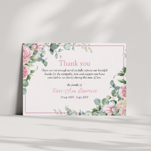 Carte De Remerciements Cadre floral de feuilles d'eucalyptus et roses ros