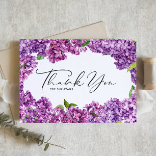 Carte De Remerciements Cadre floral de lilas à l'aquarelle pour mariage b
