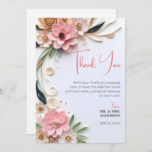 Carte De Remerciements Cadre Mariage floral mignon Quilling Abstrait papi (Devant / Derrière)