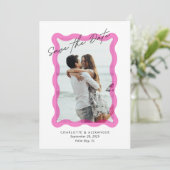 Carte De Remerciements Cadre ondulé rose moderne, photo enregistrer la ca (Debout devant)
