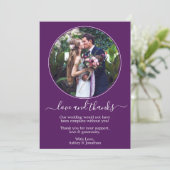 Carte De Remerciements Cadre photo ronde moderne élégant Mariage violet (Debout devant)