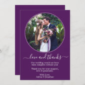 Carte De Remerciements Cadre photo ronde moderne élégant Mariage violet (Devant / Derrière)