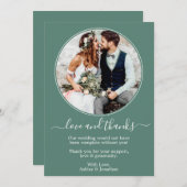 Carte De Remerciements Cadre photo ronde moderne Eucalyptus Mariage vert (Devant / Derrière)