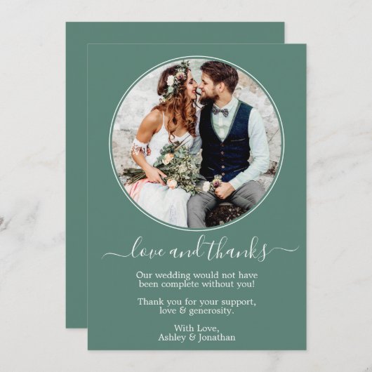 Carte De Remerciements Cadre photo ronde moderne Eucalyptus Mariage vert (Devant / Derrière)