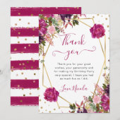 Carte De Remerciements Cadre rose Fleurs d'été Anniversaire (Devant / Derrière)