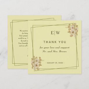 Carte De Remerciements Cadre rose - Mariage jaune céleste Monogramme