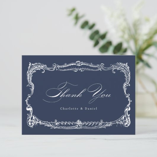 Carte De Remerciements Cadre vintage Navy Classic Script (Debout devant)