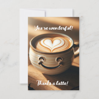 Carte De Remerciements Café en latte mignonne avec de la mousse de coeur