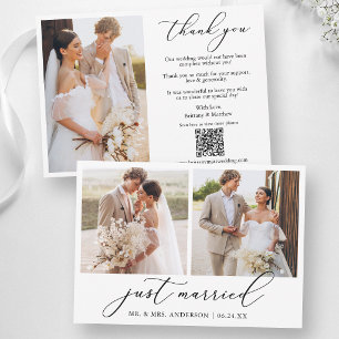 Carte De Remerciements Calligraphie 3 Photo Juste Mariés Code QR Mariage