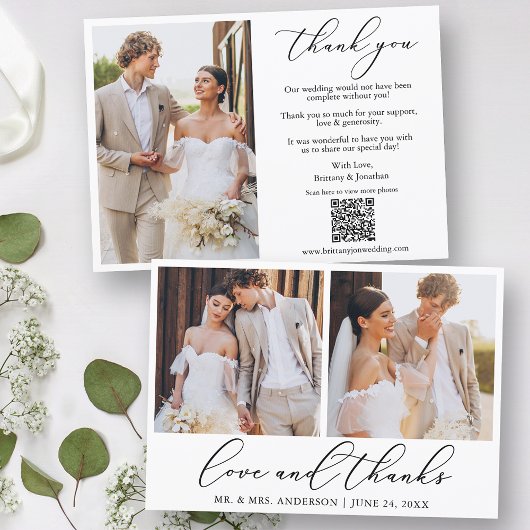 Carte De Remerciements Calligraphie 3 Photo Love Thanks QR Code Mariage