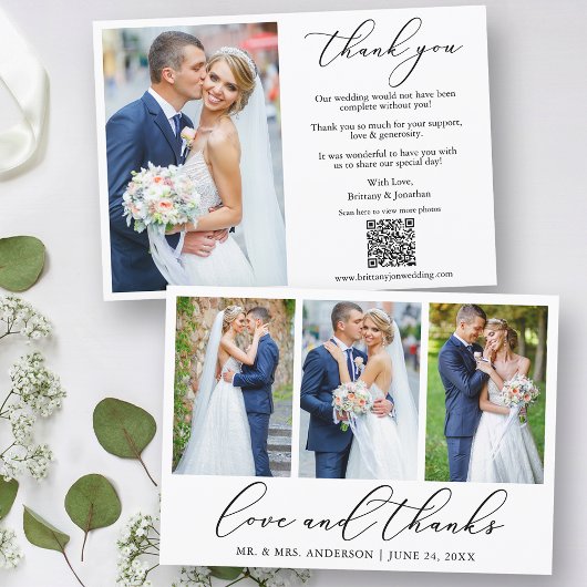 Carte De Remerciements Calligraphie 4 Photo Love Thanks QR Code Mariage