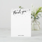 Carte De Remerciements Calligraphie avec Coeurs et Confetti Argent (Debout devant)