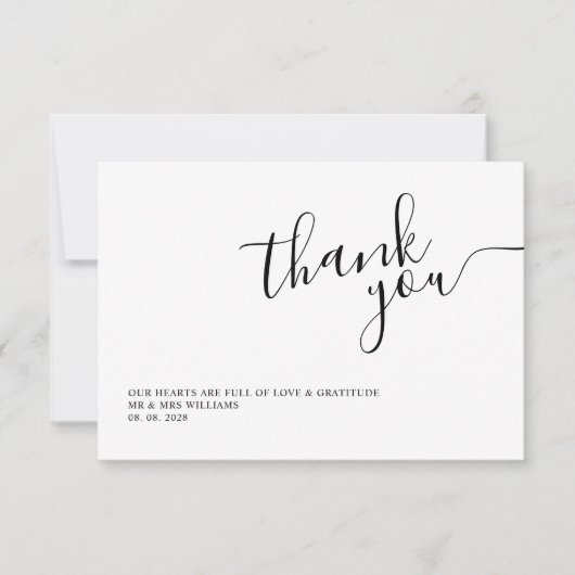 Carte De Remerciements Calligraphie blanche simple (Devant)