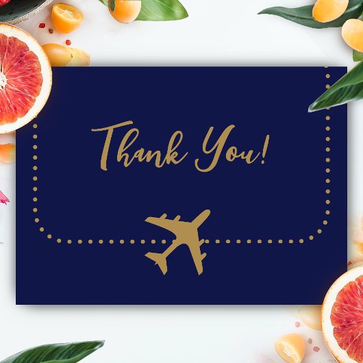 Carte De Remerciements Calligraphie Bleu et Gold Boarding Pass Mariage