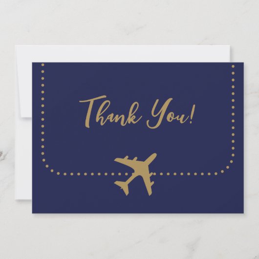 Carte De Remerciements Calligraphie Bleu et Gold Boarding Pass Mariage (Devant)
