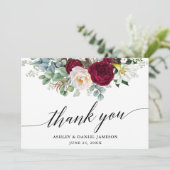 Carte De Remerciements Calligraphie Bourgogne Floral Mariage (Debout devant)