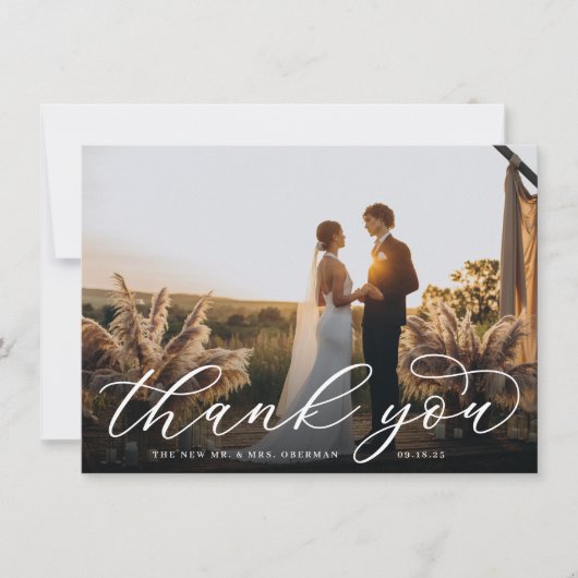 Carte De Remerciements Calligraphie classique Script Mariage photo plat (Devant)