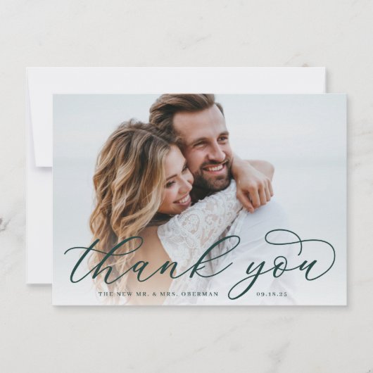 Carte De Remerciements Calligraphie classique Script Mariage photo plat (Devant)