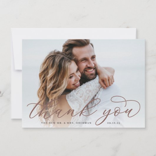 Carte De Remerciements Calligraphie classique Script Mariage photo plat (Devant)